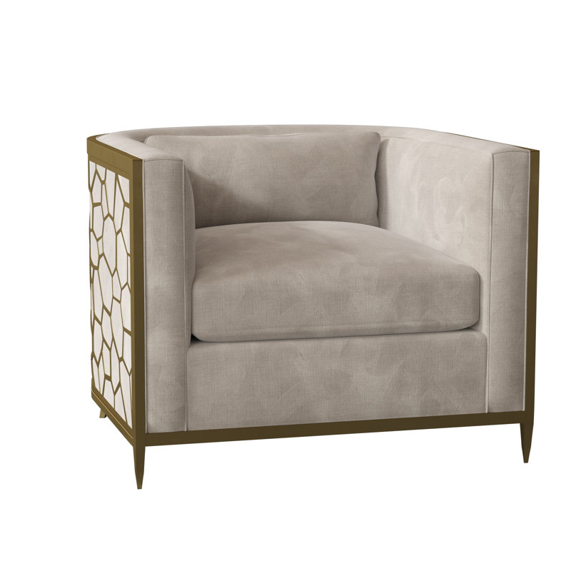 Caracole Upholstery Barrel Chair, Off-white Linen, Gold