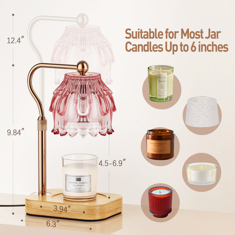 Modern Candle Warmer Lamp with Timer Dimmer, Adjustable Height Glass Lamp for Gifts, Home Decor, Pink, Pink