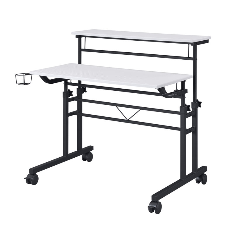 Bureau d'écriture à roulettes avec hauteur réglable et tablette mobile Techni Mobile, Blanc