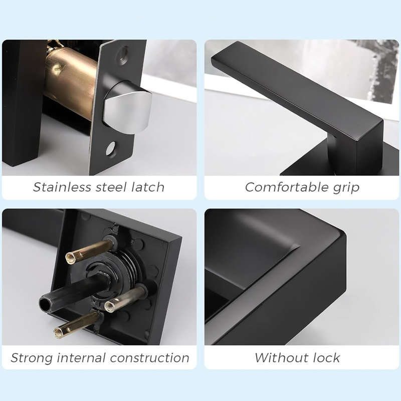 Poignées de porte noires mates robustes, convenant au placard / couloir, réversible à gauche et à droite, sans serrure ni clé