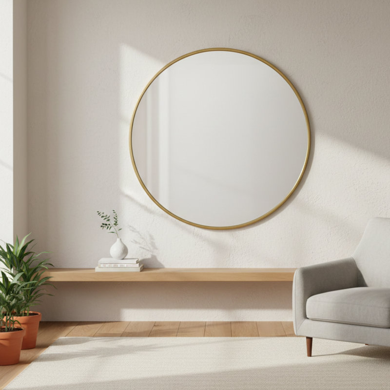 Miroir mural rond Hugo, Doré, 60 po x 60 po