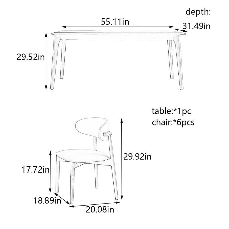 Ensemble de table de salle à manger et de chaises à panneau intégré, H 29,52 po x L 55,11 po x l 31,49 po
