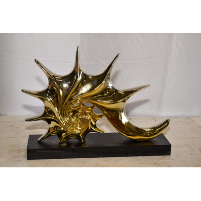 Blakelee Abstract & Geometric Chrome Sea Urchin Resin Statue on Black Base 17" x 4" x 12"H