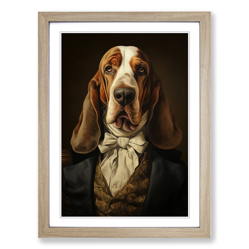 Basset Hound Classicism Art - Framed Print, Oak Framed, 64cm H x 46cm W x 2cm D