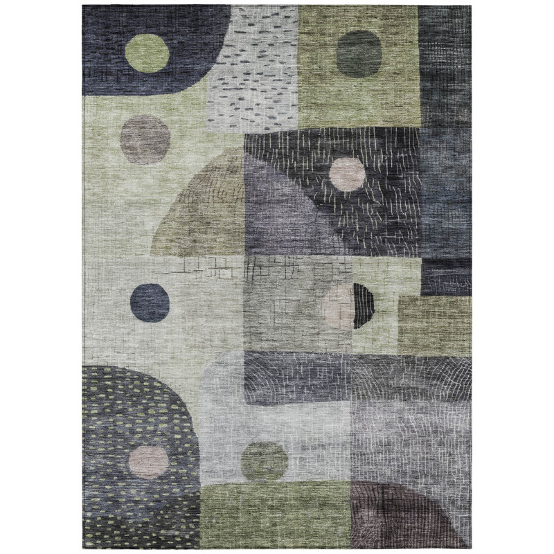 Tapis intérieur / extérieur géométrique 8 pi x 10 pi gris et gris anthracite lavable
