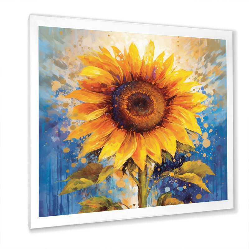 «Yellow Blue Golden Sunflowers II», reproduction sur toile, H 16 po x l 16 po x P 1 po, Cadre photo blanc