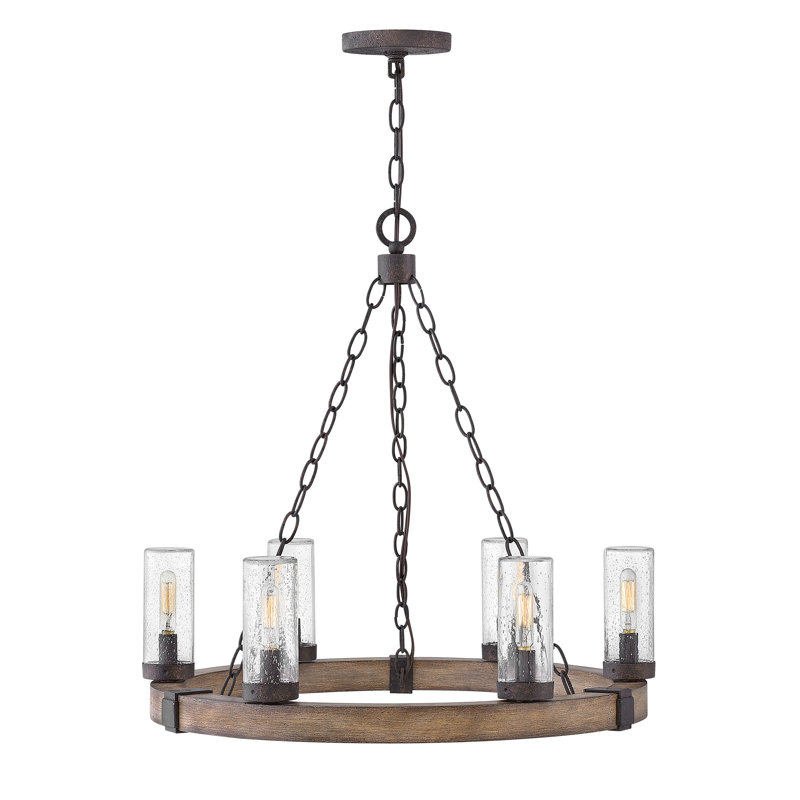 Sawyer 6 - Light Unique / Statement Wagon Wheel Chandelier, Sequoia
