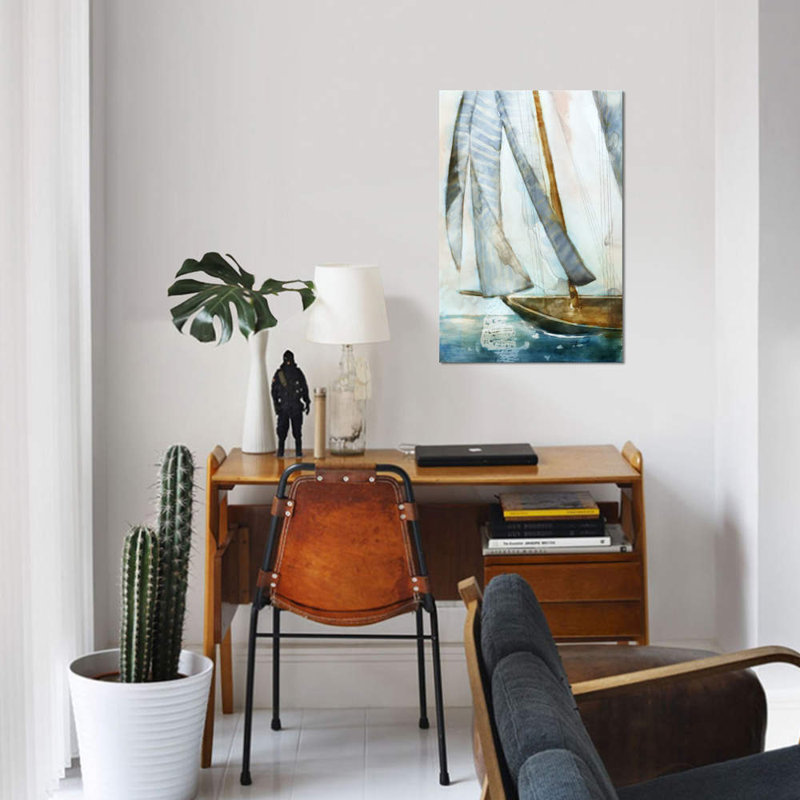 «Sailboat Blues I», reproduction sur toile, H 12 po x l 8 po x P 0,75 po, Toile tendue, Pas de tapis