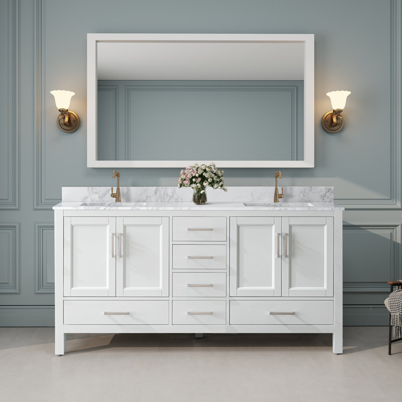 Meuble-lavabo double 72 po avec plateau en marbre de culture 72 po
