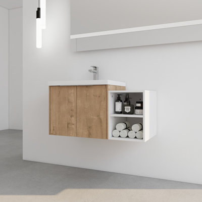 Wall Mounted 36 Inch Bathroom Vanity With Sink, Door, Profuse Storage Capacity Inch, Mounted, Soft Close Doors, Abundant
