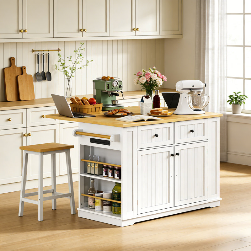 48 Inch Large Kitchen Island, White