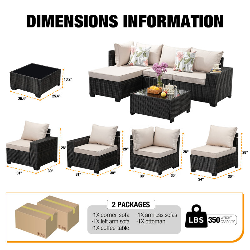  Ensemble de meubles de patio 5 pièces, canapé de conversation d'extérieur Peacock, Beige