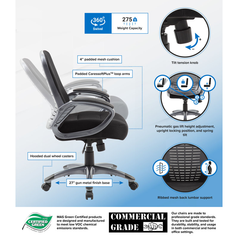 ErgoComfort High Back Swivel Task Chair with Mesh & Leather Accents