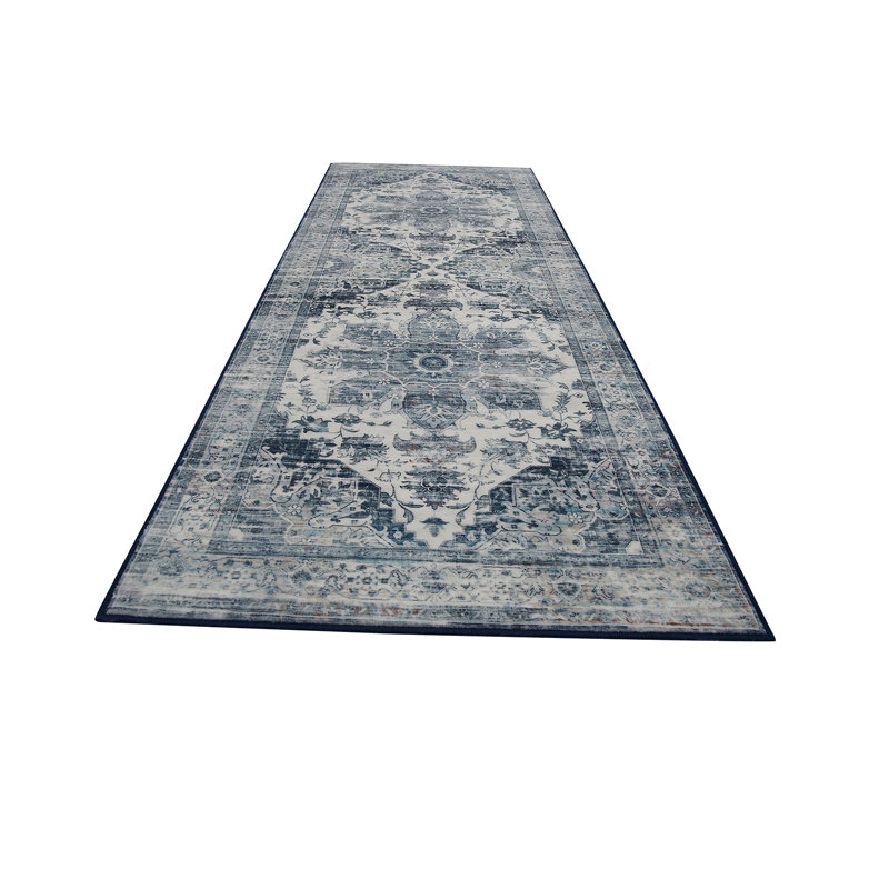 Area Rugs Non-Slip Washable Boho Living Room Rugs Foldable Vintage Floor Carpet Rug for Bedroom Dining Open Floor, Blue