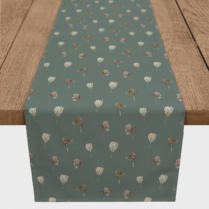 Rectangular Floral Table Runner, 90" x 16", Green