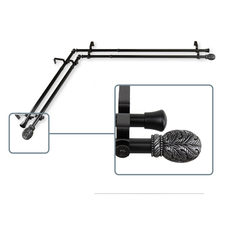 Ensemble de tringle à rideaux double et quincaillerie pour fenêtre d’angle Gravesend, Noir, L 66 po x l 120 po