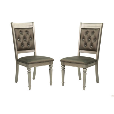 Ensemble de 2 chaises d'appoint luxueuses rembourrées argentées capitonnées Luxury