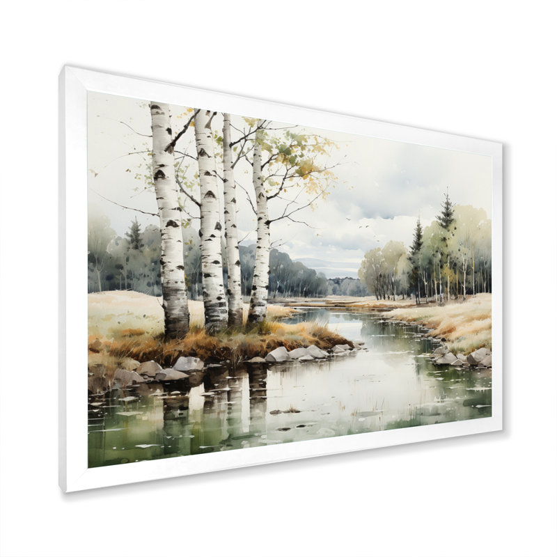 Birch Woods Birch Haven - Art mural de bouleau, Cadre simple blanc, H 30 po x l 40 po x P 1,5 po