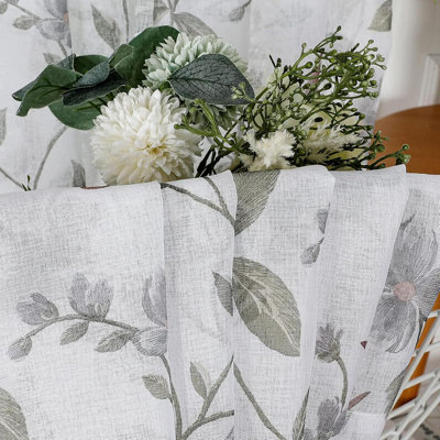 Ensemble de 2 panneaux de rideaux diaphanes à motif floral avec passe-tringle