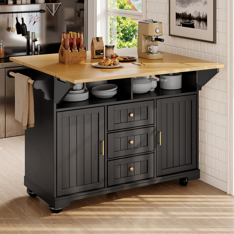 Wood Kitchen Island, Black