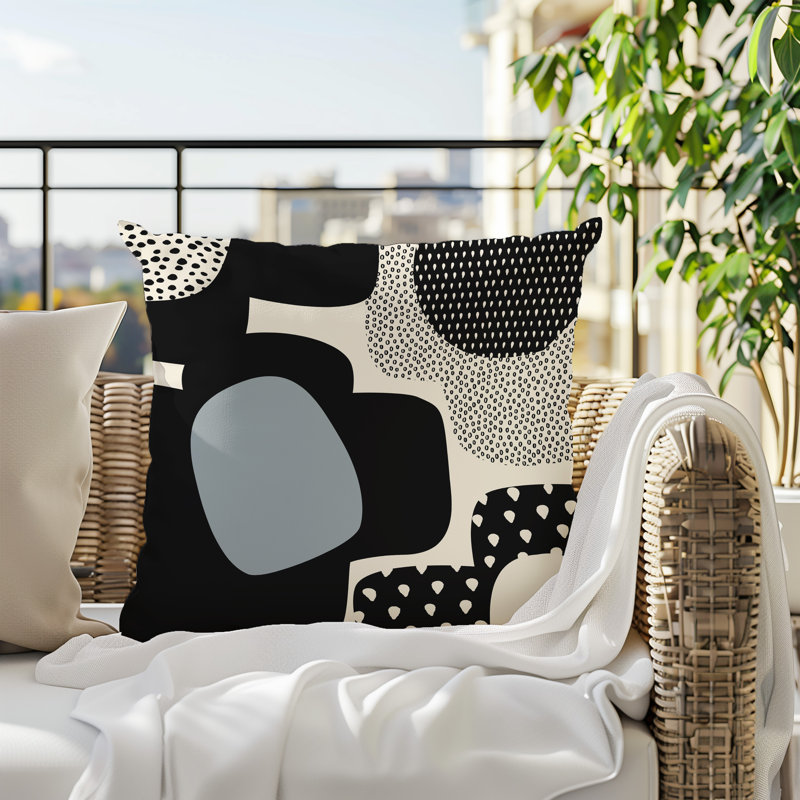 Coussin carré intérieur / extérieur pia, H 19 po x l 19 po, Gris / noir / blanc cassé