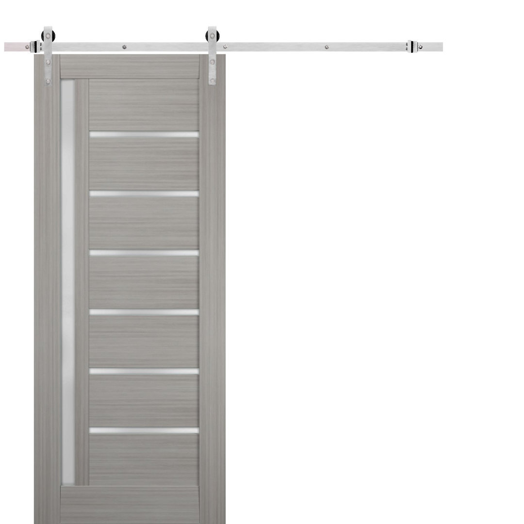 Quadro Frosted Glass Paneled Manufactured Wood Barn Gray Door with Installation Hardware Kit SARTODOORS 