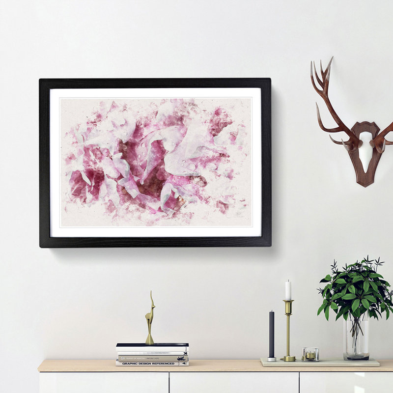 Beautiful Pink Carnation Petals Watercolour - Picture Frame Graphic Art Print, Black Framed, 36cm H x 48cm W x 2cm D