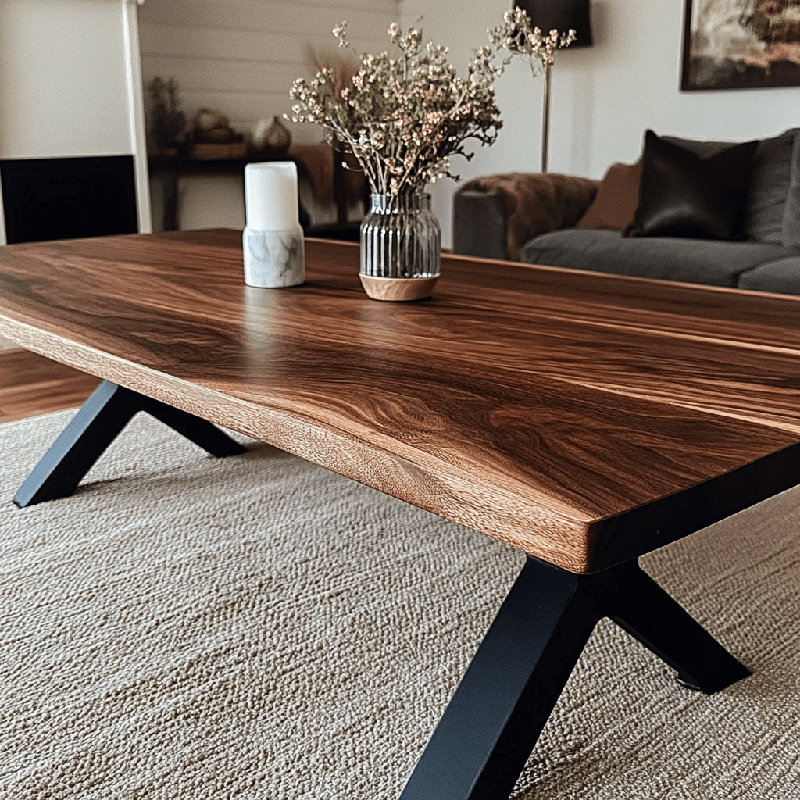 Solid Walnut Coffee Table - Chunky X Legs, 45cm H x 90cm L x 80cm W