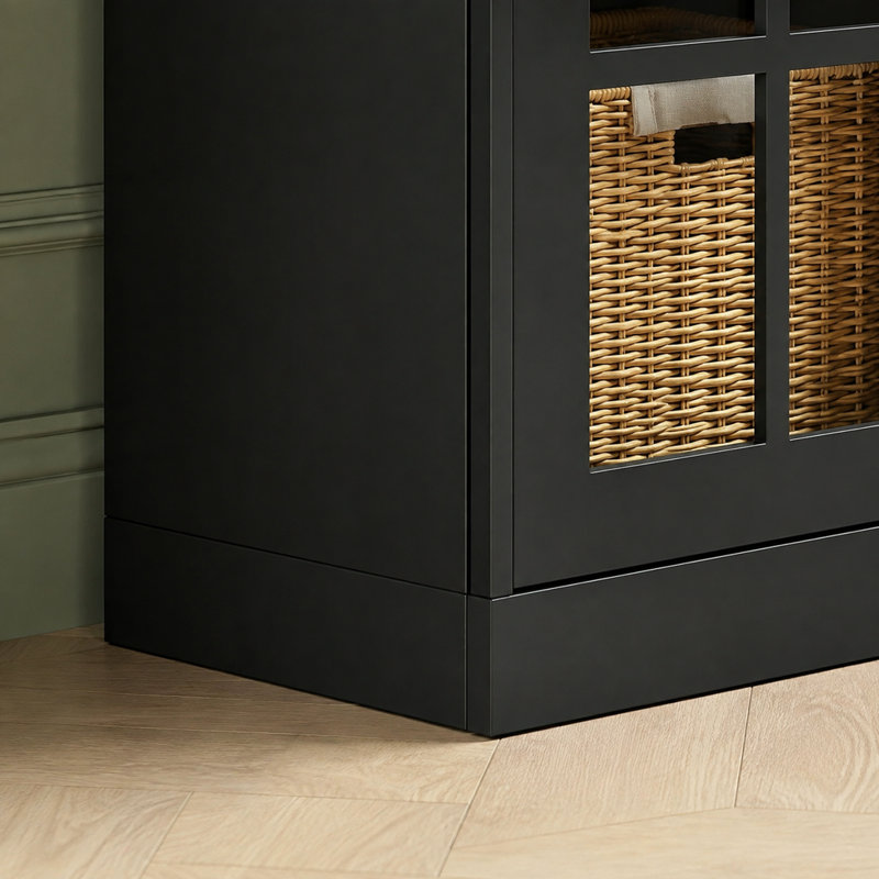 Armoire de rangement autoportante avec huche, porte vitrée et sangle anti-basculement