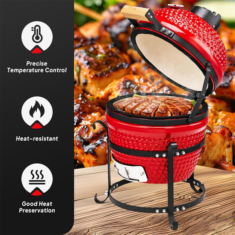 13 po Barbecue au charbon en céramique avec support Kamado