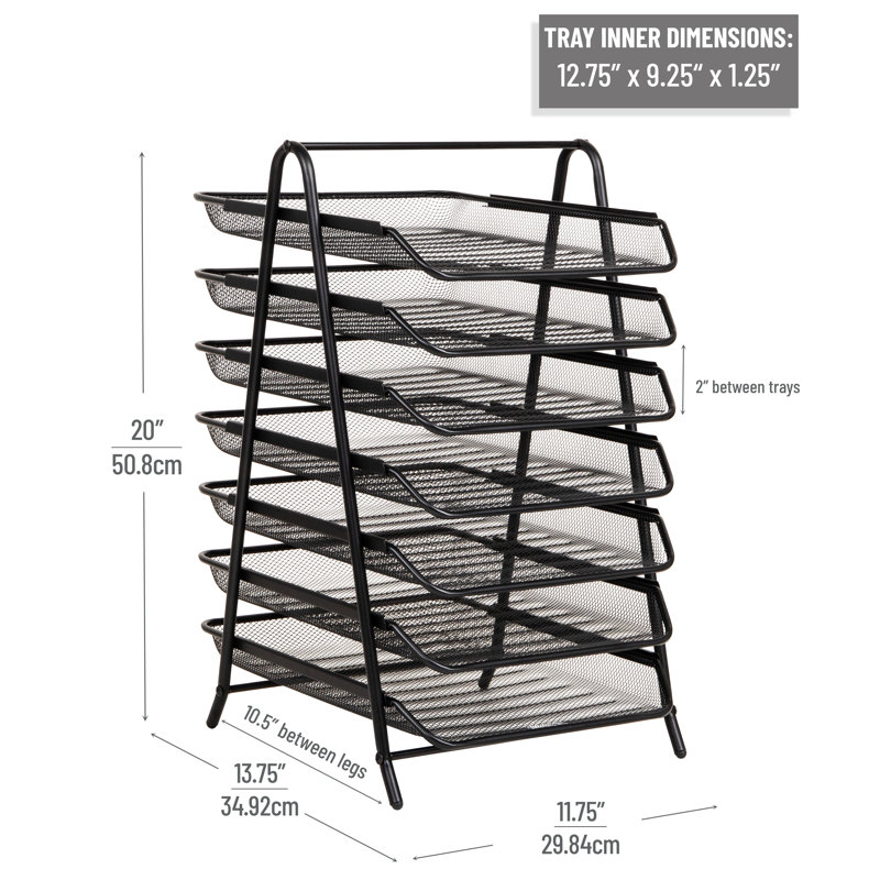  Plateau à papier à 7 niveaux, organiseur de bureau, rangement pour dossiers, bureau, filet métallique, L 11,75 po x l 13,75 po x H 20 po