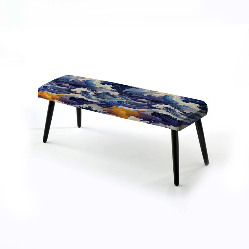 Hokusai mauve à motif japonais - banc rembourré noir Coastal