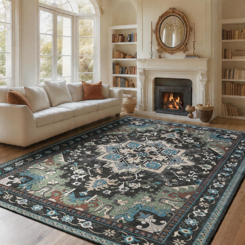 8'X10' Washable Area Rug with Non-Slip Rubber Backing Green, Rectangle 8' x 10', Green