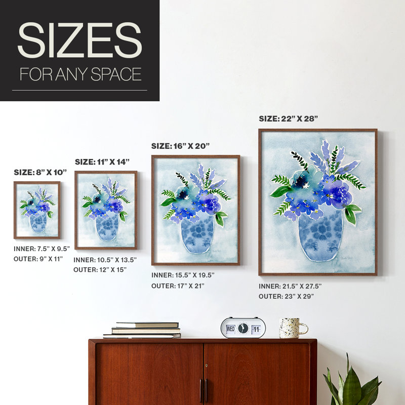 «Blue Bouquet I», reproduction encadrée de qualité supérieure - prête à être accrochée - aucun clou requis - aucun clou requis