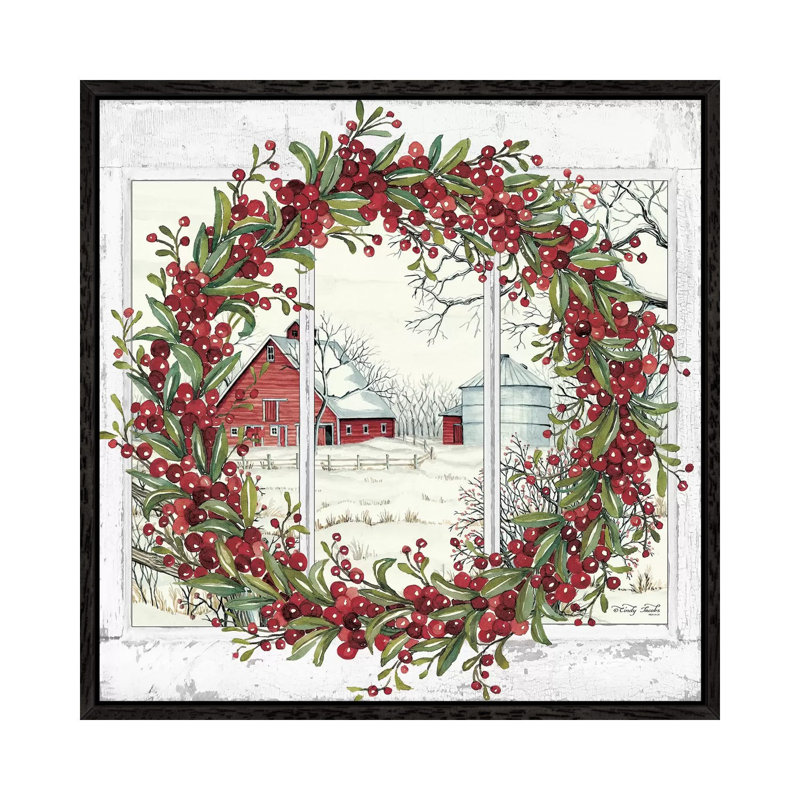 Winter Barn Window View I by Cindy Jacobs - Print on Canvas, 66.04 cm H x 66.04 cm W, Black Framed