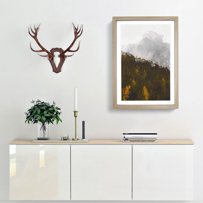 Half Mountain Half Forest in Abstract - Picture Frame Graphic Art Print, 48cm H x 36cm W x 2cm D, Oak Framed