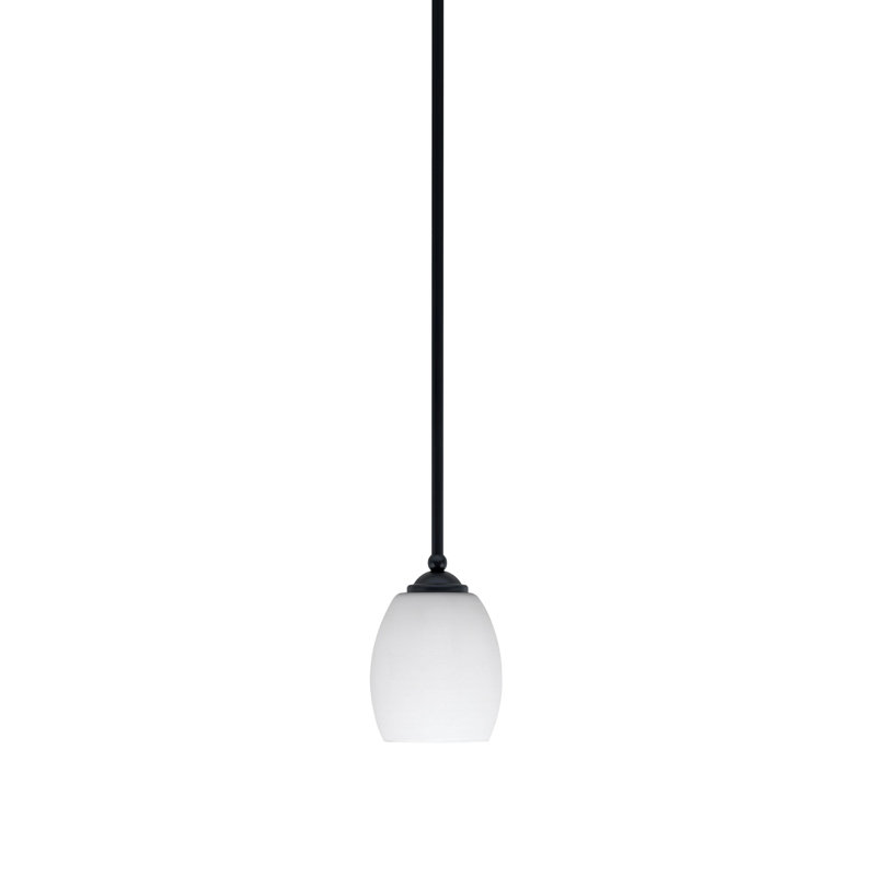 Mini-luminaire suspendu suspendu Zilo avec verre en lin blanc de 5 po, Noir mat