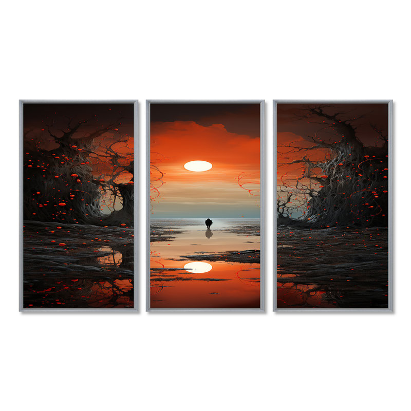 Twickenham - ensemble d'art mural paysage abstrait, H 40 po x l 60 po x P 1 po, Encadrement argenté