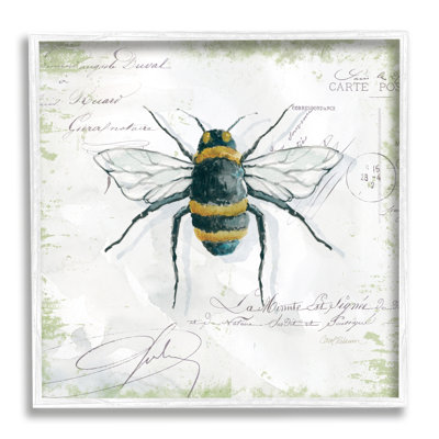 " Quaint Honey Bee Insect Over Vintage Postal Card " by Carol Robinson Painting Print