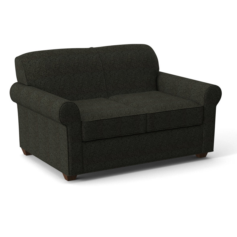 Finn 59" Rolled Arm Sofa Bed Loveseat with Reversible Cushions, Montana Walnut, Dorset Charcoal