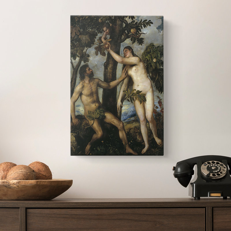 La chute de l'homme (Adan y Eva) - Toile tendue sur châssis par Titian, 12 x 18