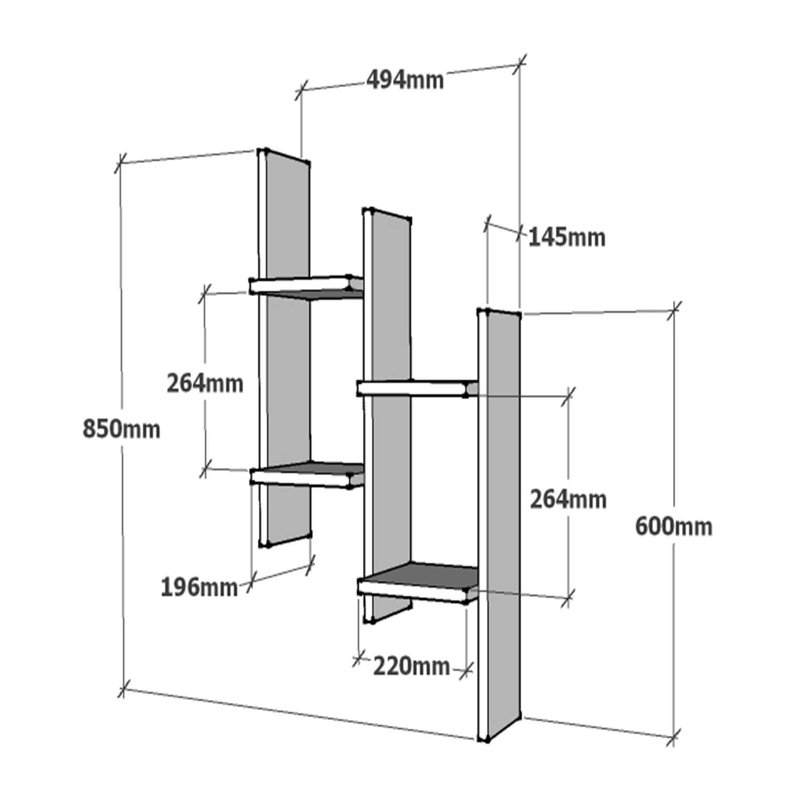 Modern Wall Shelf, Oak & Anthracite, 19.5 x 33.5 x 5.7 inches | 100% Melamine Coated Particle Board, Thickness: 0.7 inches | Numerous Shelves, Wall-Mounted, Stylish Storage Solution for Home & Office