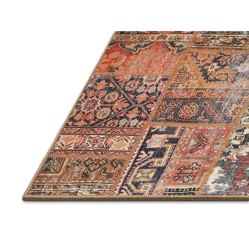 Tapis contemporain orange / brun / rouge, Rectangle 5 pi x 8 pi