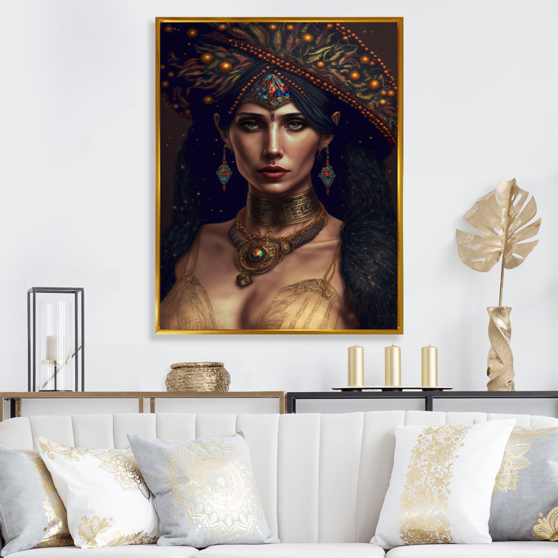 Eiserman, jeune femme avec des bijoux bohémiens II sur toile, H 32 po x l 24 po x P 1 po, Cadre flottant doré