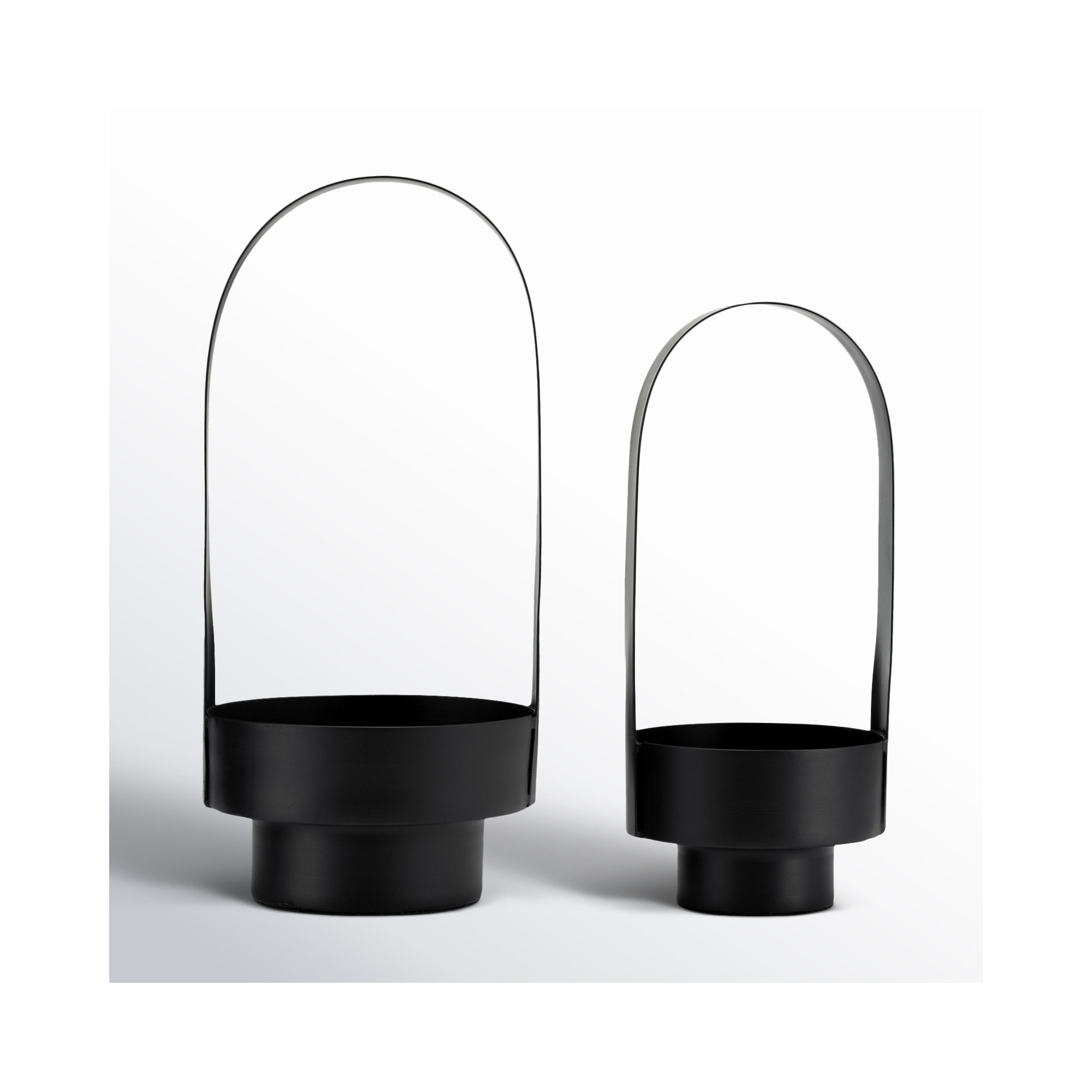 Modern Set Of 2 Metal Lantern, Cylinder - 8" x 8" x 16", Black