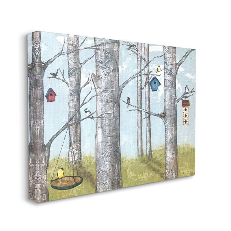 Aw-128-Canvas, nichoirs sur fond de bouleaux boisés sur toile par Jade Reynolds, impression, H 16 po x l 20 po x P 1,5 po