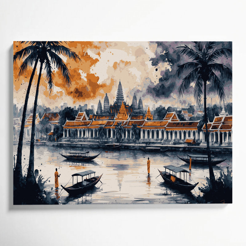 Art mural sur toile, cités, villes, Phnom Penh, Cambodge, H 24 po x l 36 po