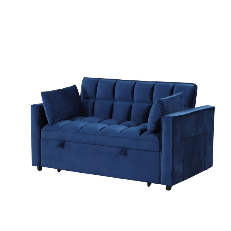 55.2'' Wide Modern Convertible Sleeper Sofa Bed With Reclining Backrest And 2 Pillows, Blue