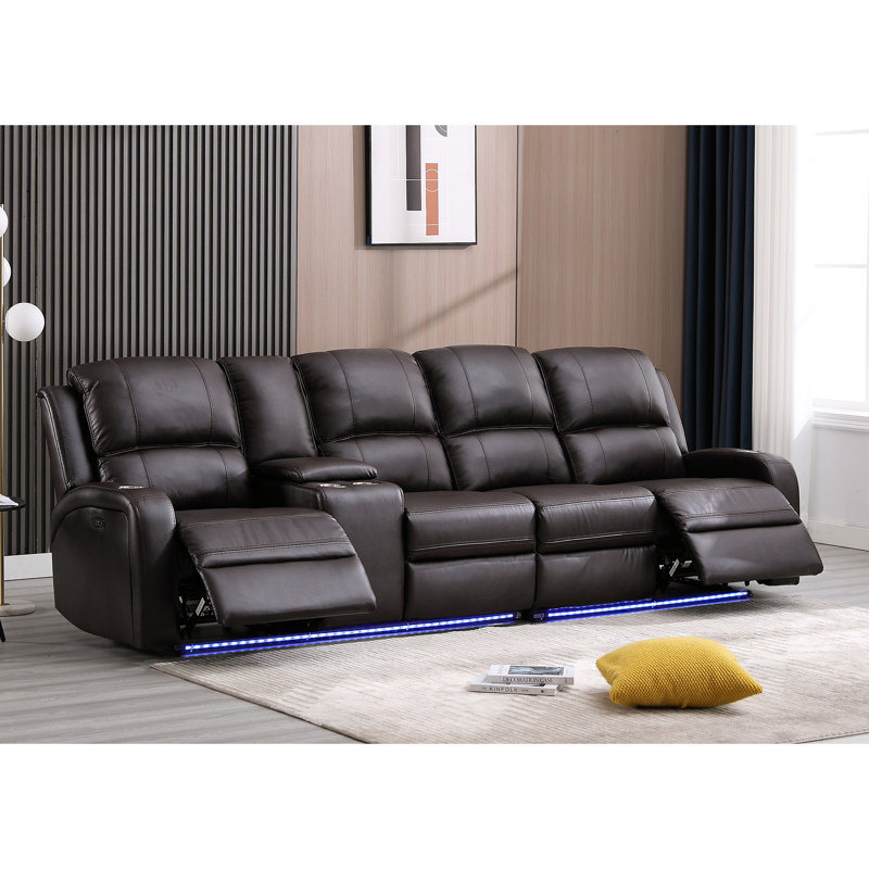 Vardie Faux Leather Power Reclining Sectional, Brown Faux Leather