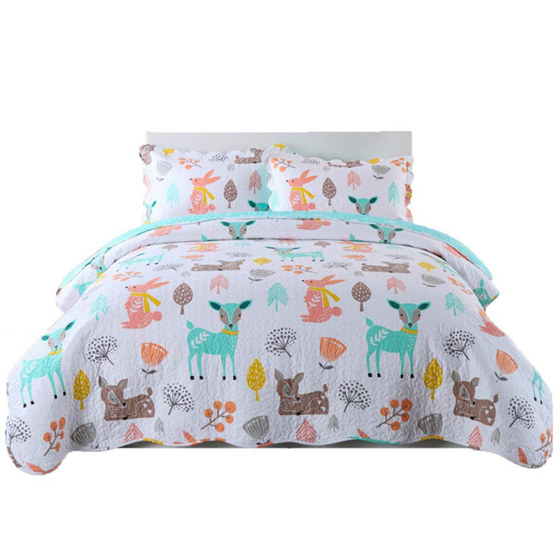 p-xl1804 deer quilt Cotton Reversible Quilt Set, Twin Quilt + 1 Sham
